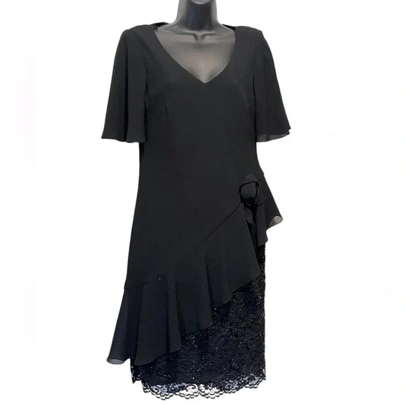 Vintage NWT Southern Gothic Beaded Black Short Sleeve Womens Asymmetrical Dress - Picture 2 of 11